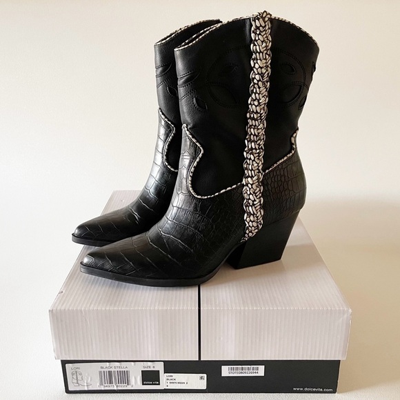 Dolce Vita Boots Lori Croc Embossed Cutout Braided Western Festival Boho Black 8 - Picture 14 of 15